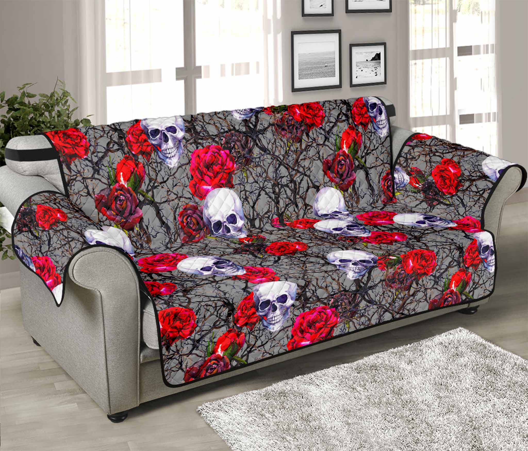 Rose Branch Skull Pattern Print Sofa Protector