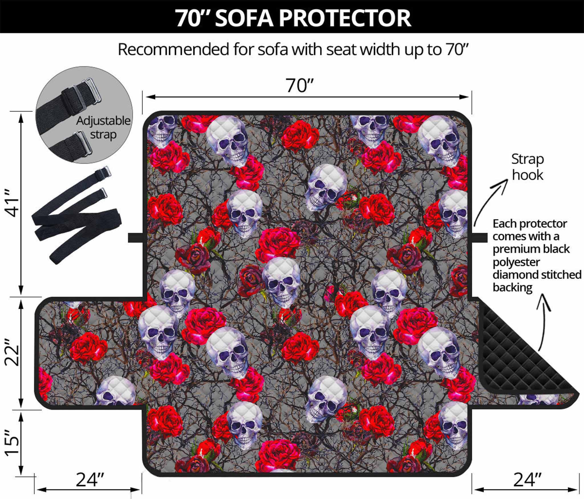 Rose Branch Skull Pattern Print Sofa Protector