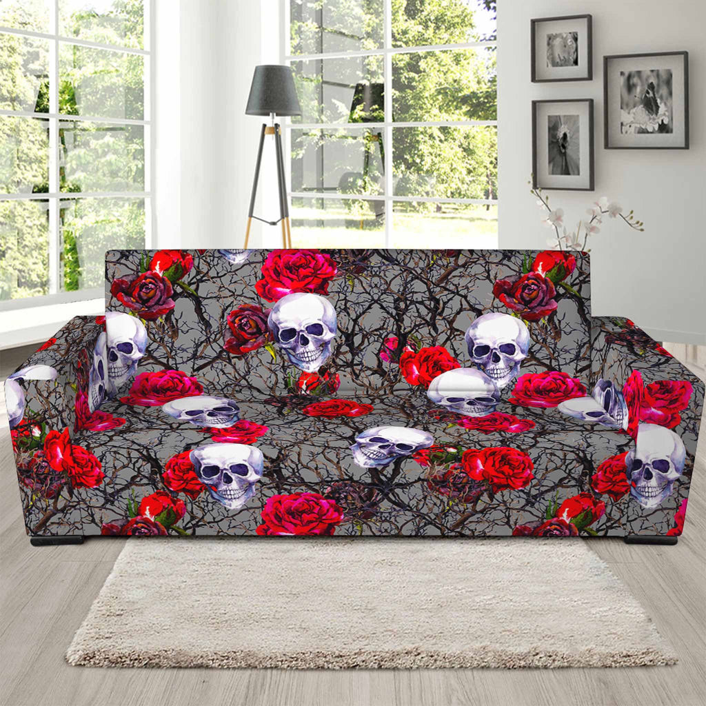 Rose Branch Skull Pattern Print Sofa Slipcover