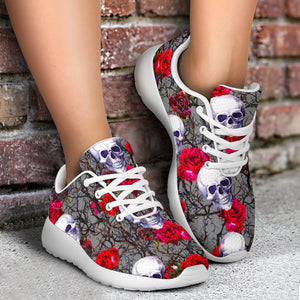 Rose Branch Skull Pattern Print Sport Shoes GearFrost