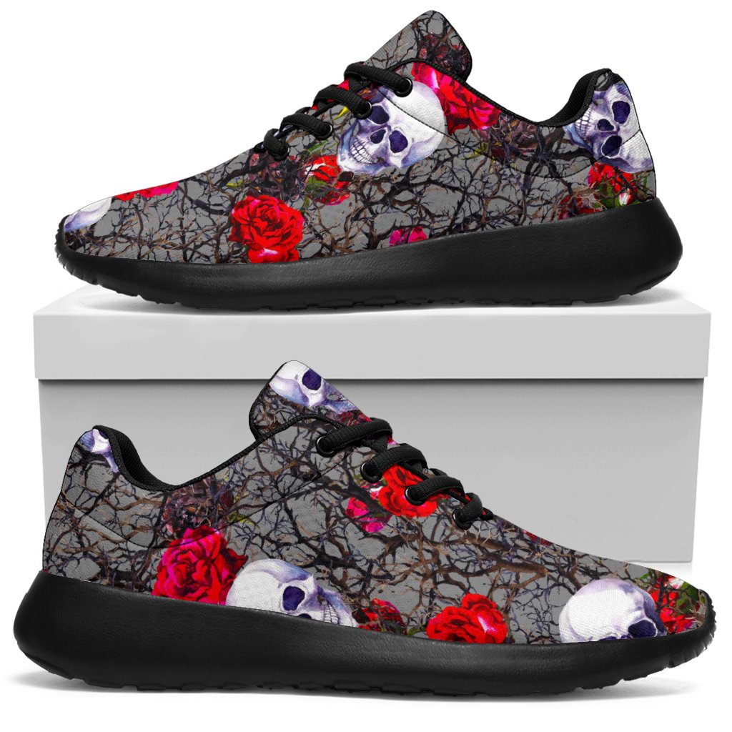 Rose Branch Skull Pattern Print Sport Shoes GearFrost