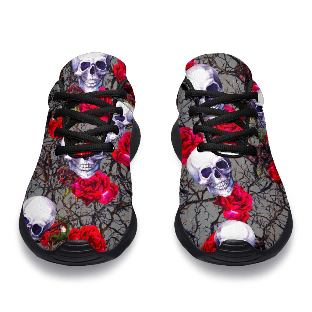 Rose Branch Skull Pattern Print Sport Shoes GearFrost