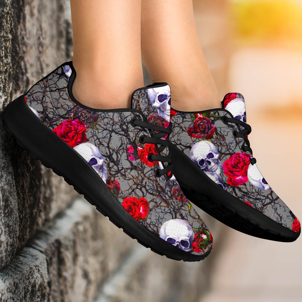 Rose Branch Skull Pattern Print Sport Shoes GearFrost