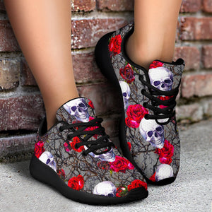 Rose Branch Skull Pattern Print Sport Shoes GearFrost