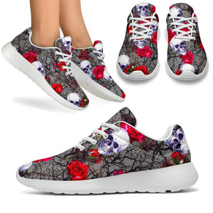 Rose Branch Skull Pattern Print Sport Shoes GearFrost