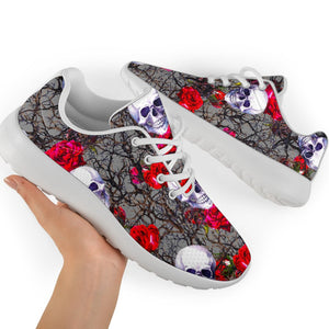 Rose Branch Skull Pattern Print Sport Shoes GearFrost