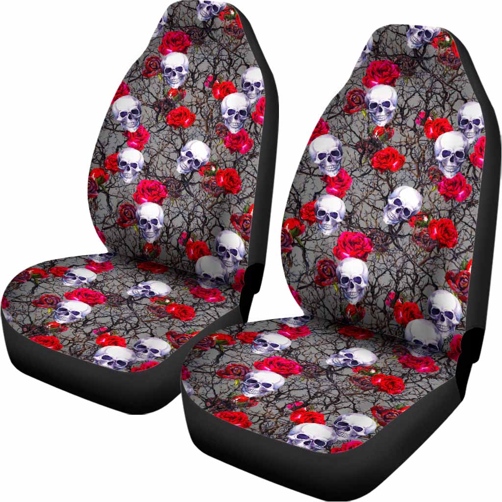 Rose Branch Skull Pattern Print Universal Fit Car Seat Covers