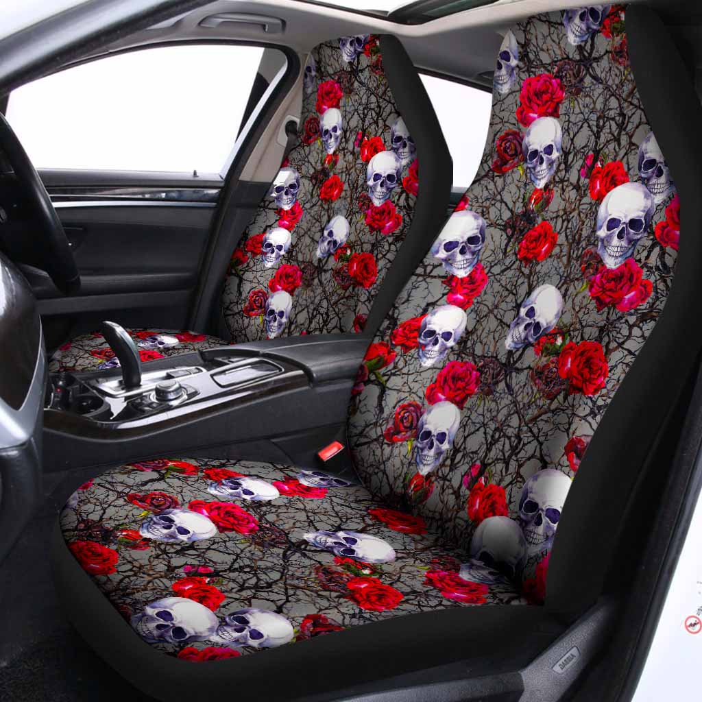 Rose Branch Skull Pattern Print Universal Fit Car Seat Covers
