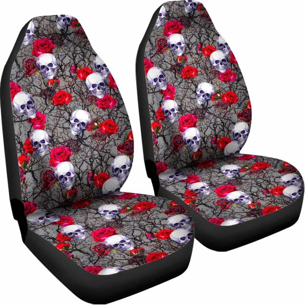 Rose Branch Skull Pattern Print Universal Fit Car Seat Covers