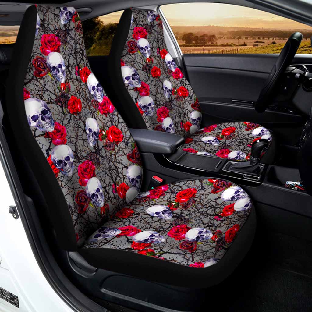 Rose Branch Skull Pattern Print Universal Fit Car Seat Covers