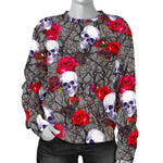 Rose Branch Skull Pattern Print Women's Crewneck Sweatshirt GearFrost