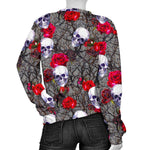 Rose Branch Skull Pattern Print Women's Crewneck Sweatshirt GearFrost