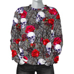 Rose Branch Skull Pattern Print Women's Crewneck Sweatshirt GearFrost