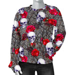 Rose Branch Skull Pattern Print Women's Crewneck Sweatshirt GearFrost