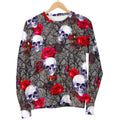 Rose Branch Skull Pattern Print Women's Crewneck Sweatshirt