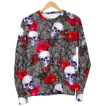 Rose Branch Skull Pattern Print Women's Crewneck Sweatshirt GearFrost