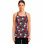 Rose Branch Skull Pattern Print Women's Racerback Tank Top