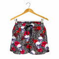 Rose Branch Skull Pattern Print Women's Shorts