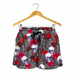 Rose Branch Skull Pattern Print Women's Shorts