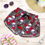 Rose Branch Skull Pattern Print Women's Shorts