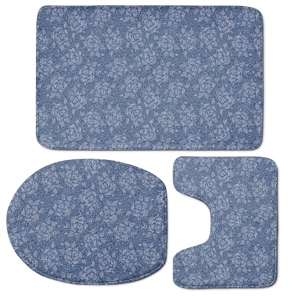 Rose Denim Jeans Pattern Print 3 Piece Bath Mat Set