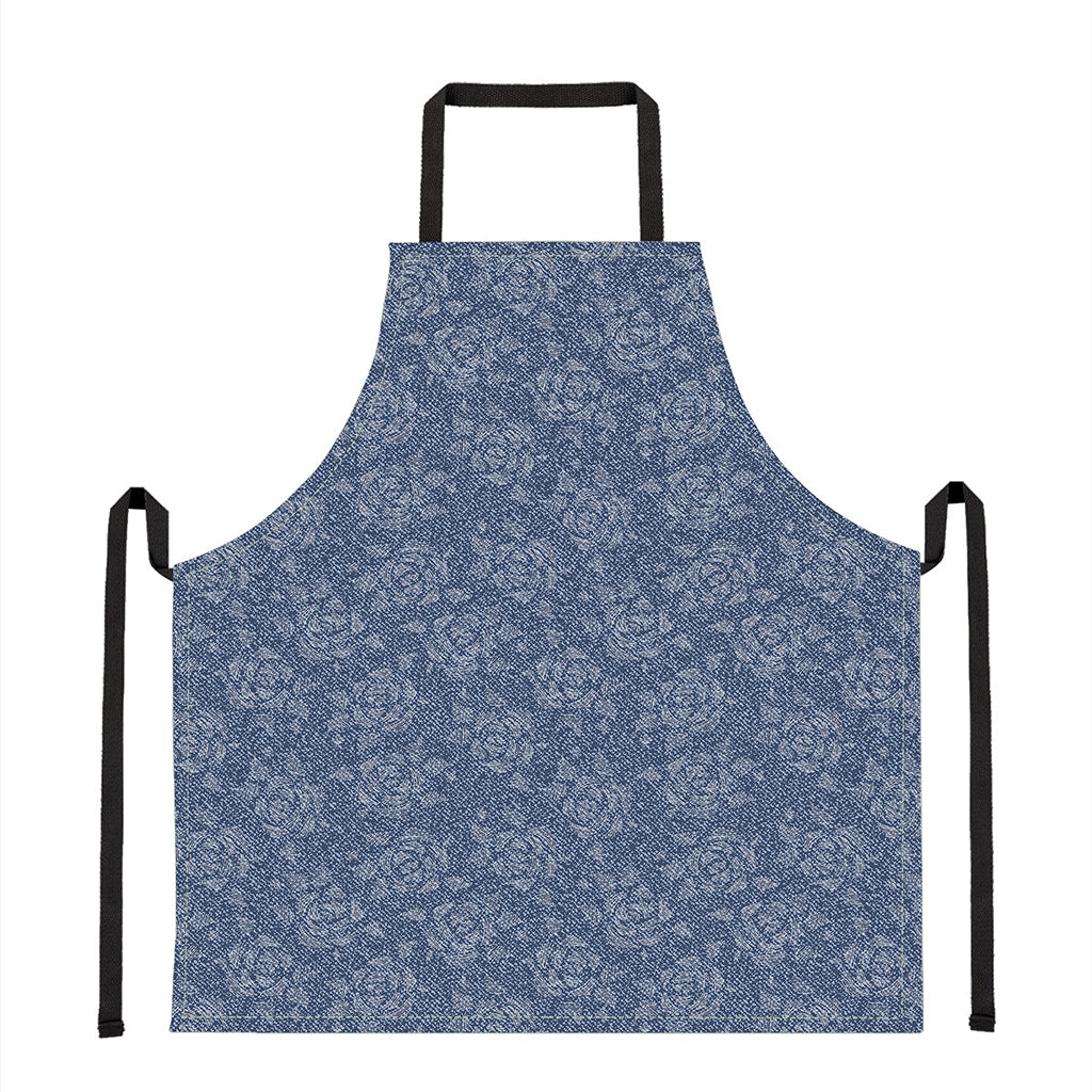 Rose Denim Jeans Pattern Print Apron