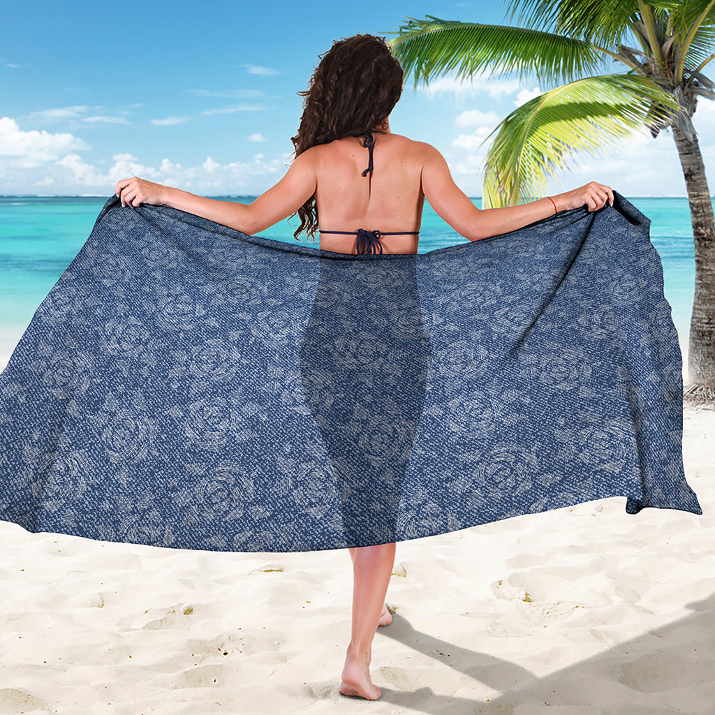 Rose Denim Jeans Pattern Print Beach Sarong Wrap
