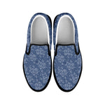 Rose Denim Jeans Pattern Print Black Slip On Shoes