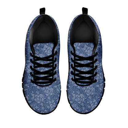 Rose Denim Jeans Pattern Print Black Sneakers
