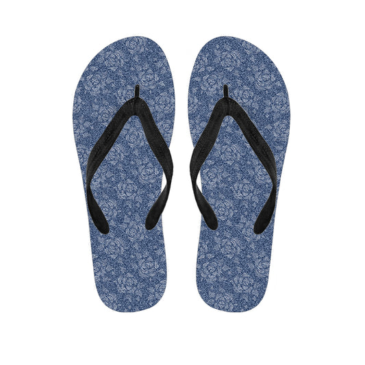 Rose Denim Jeans Pattern Print Flip Flops