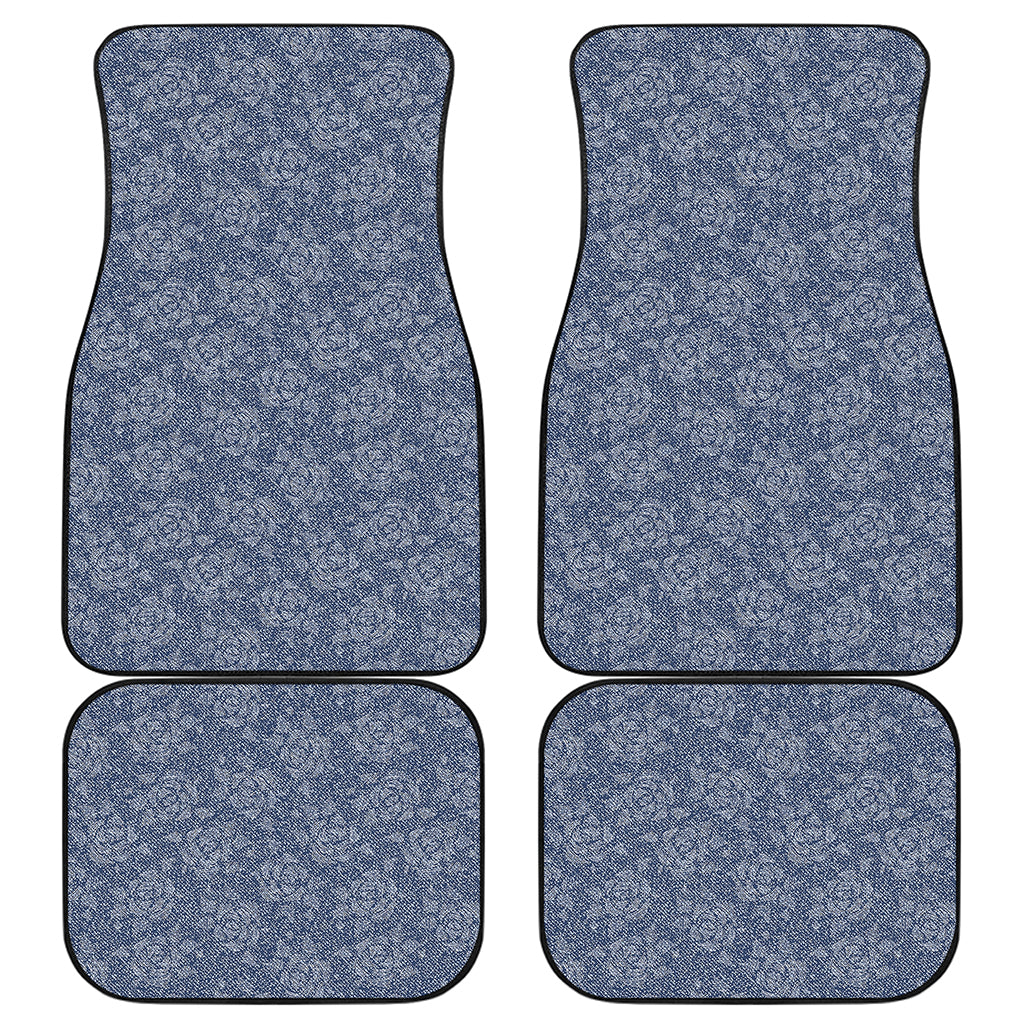 Rose Denim Jeans Pattern Print Front and Back Car Floor Mats