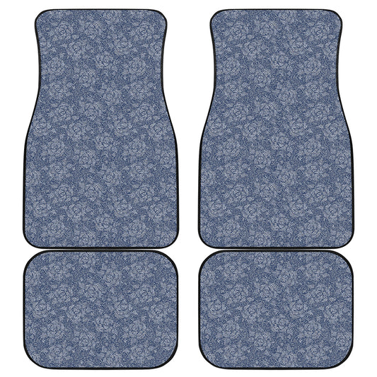 Rose Denim Jeans Pattern Print Front and Back Car Floor Mats
