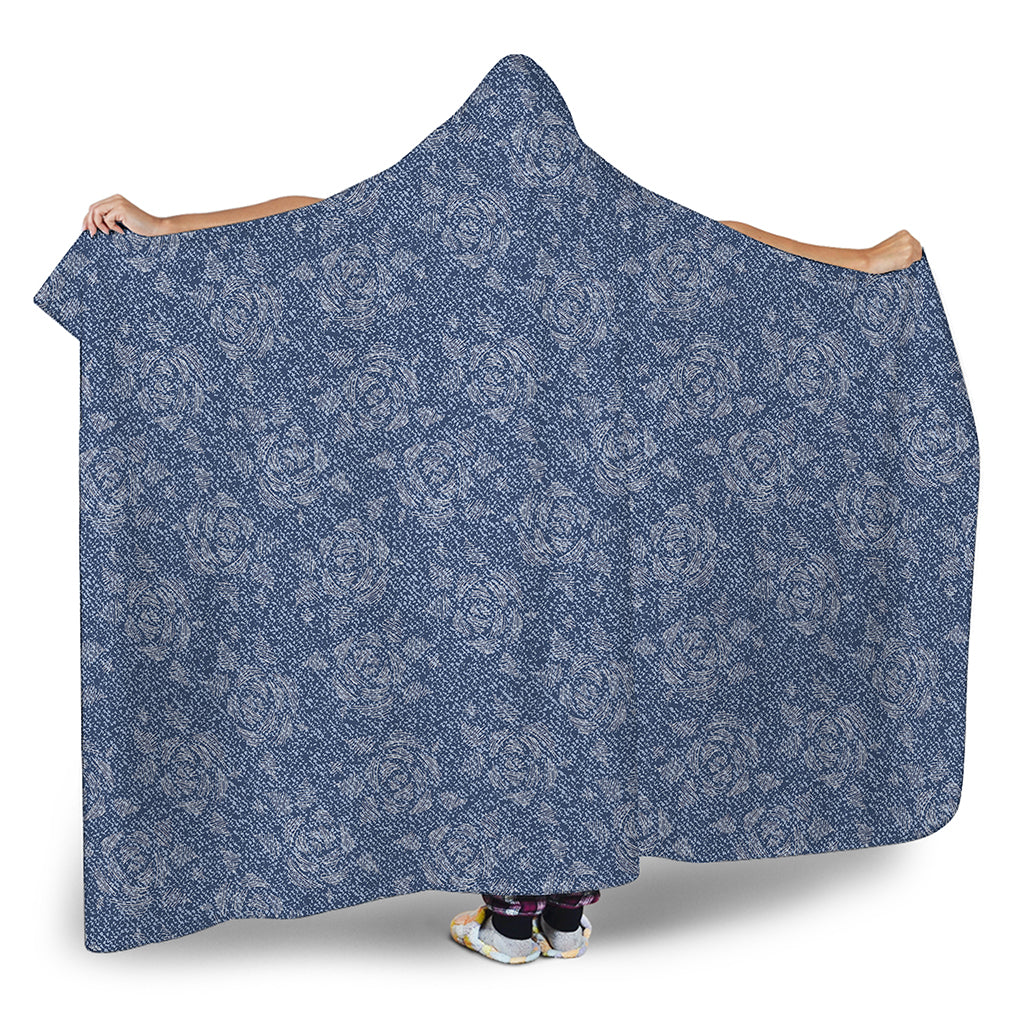 Rose Denim Jeans Pattern Print Hooded Blanket