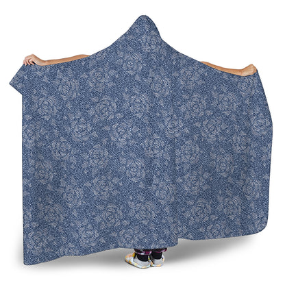 Rose Denim Jeans Pattern Print Hooded Blanket