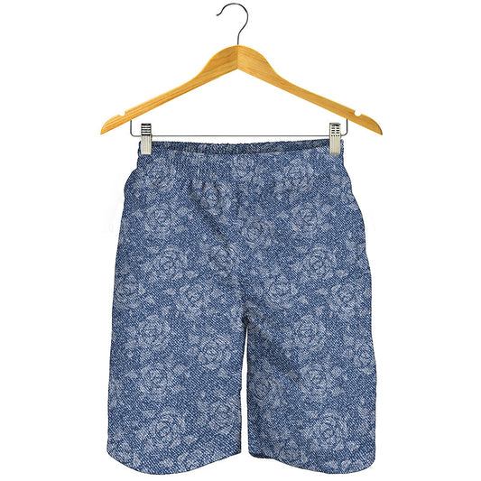 Rose Denim Jeans Pattern Print Men's Shorts