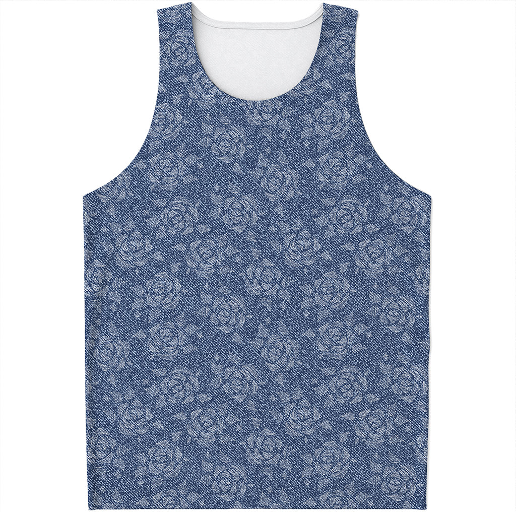 Rose Denim Jeans Pattern Print Men's Tank Top