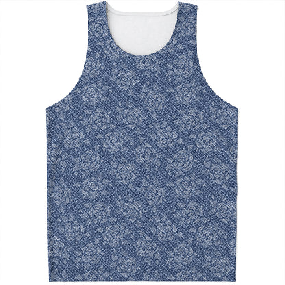 Rose Denim Jeans Pattern Print Men's Tank Top