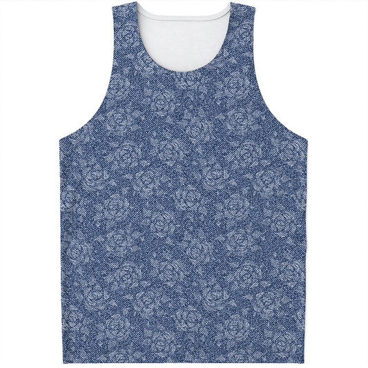 Rose Denim Jeans Pattern Print Men's Tank Top