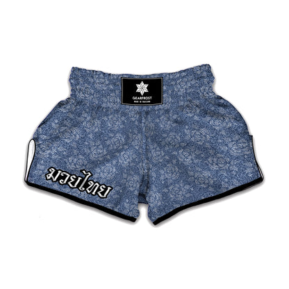 Rose Denim Jeans Pattern Print Muay Thai Boxing Shorts