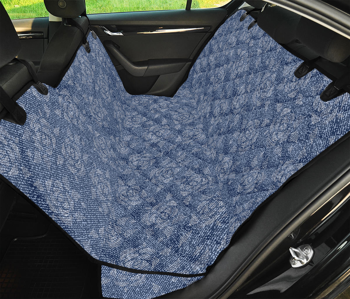 Rose Denim Jeans Pattern Print Pet Car Back Seat Cover