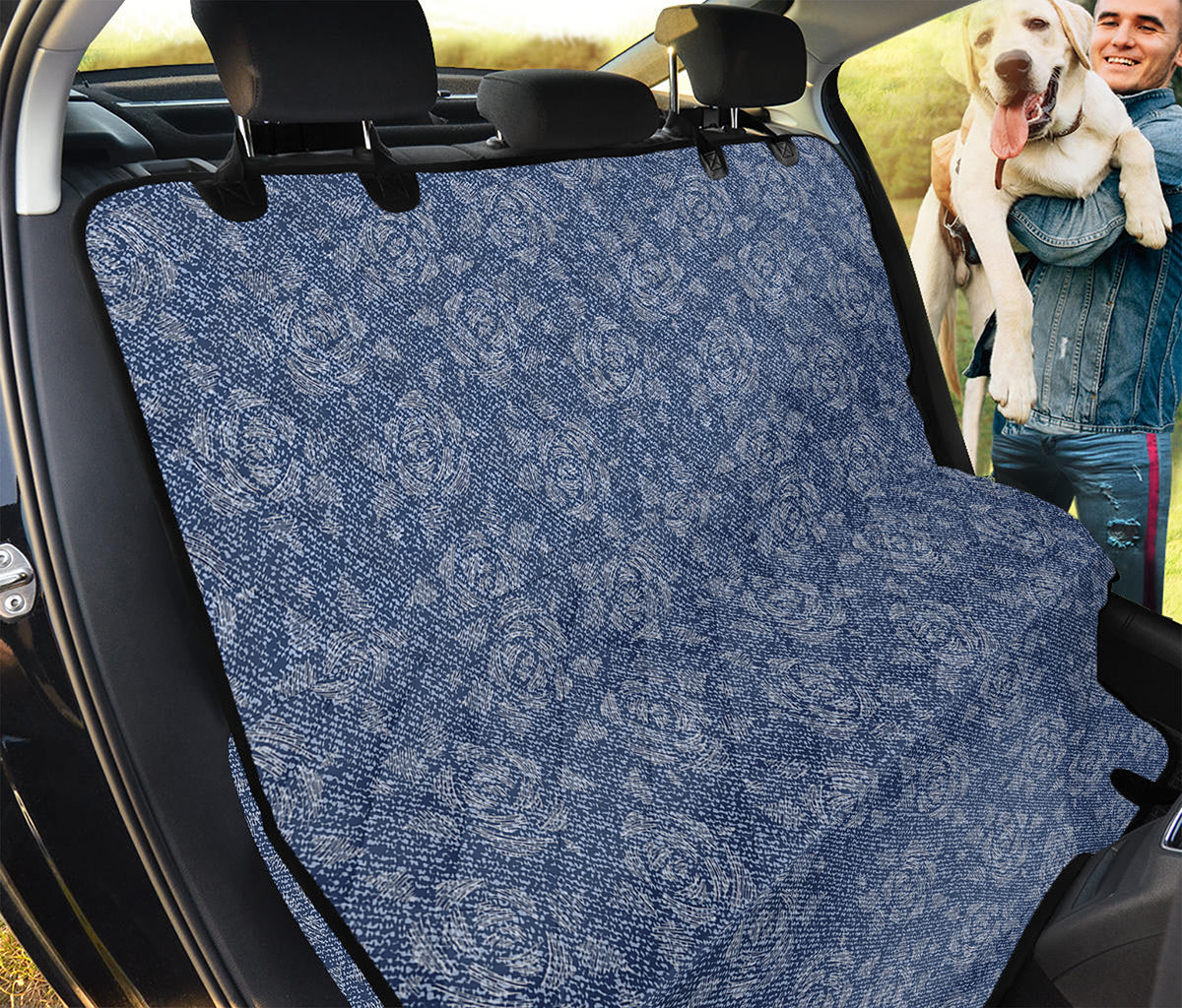 Rose Denim Jeans Pattern Print Pet Car Back Seat Cover