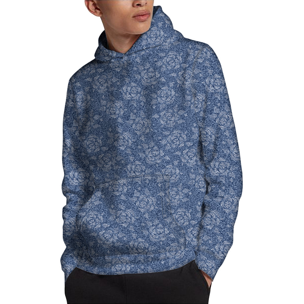 Rose Denim Jeans Pattern Print Pullover Hoodie