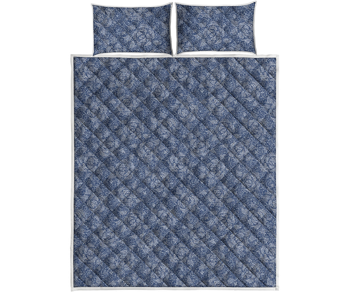 Rose Denim Jeans Pattern Print Quilt Bed Set