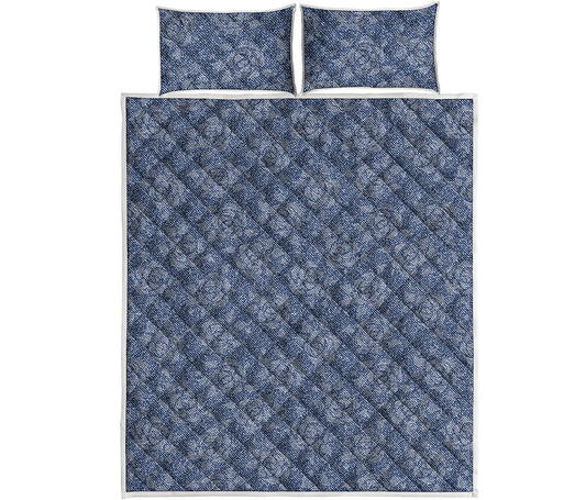 Rose Denim Jeans Pattern Print Quilt Bed Set
