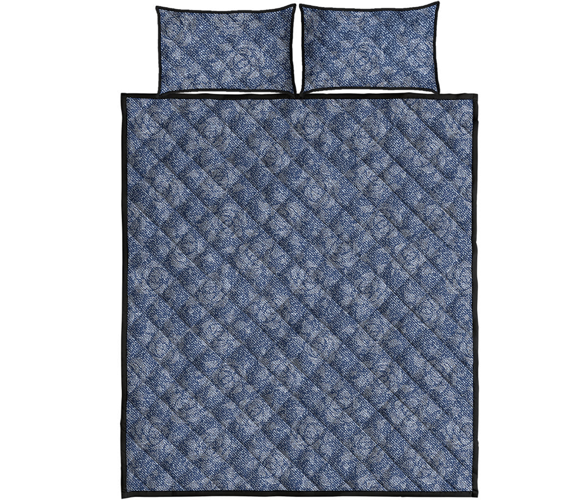 Rose Denim Jeans Pattern Print Quilt Bed Set