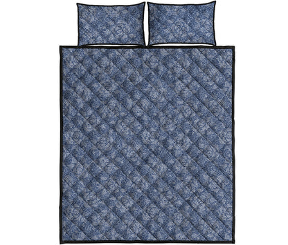 Rose Denim Jeans Pattern Print Quilt Bed Set