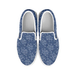 Rose Denim Jeans Pattern Print White Slip On Shoes