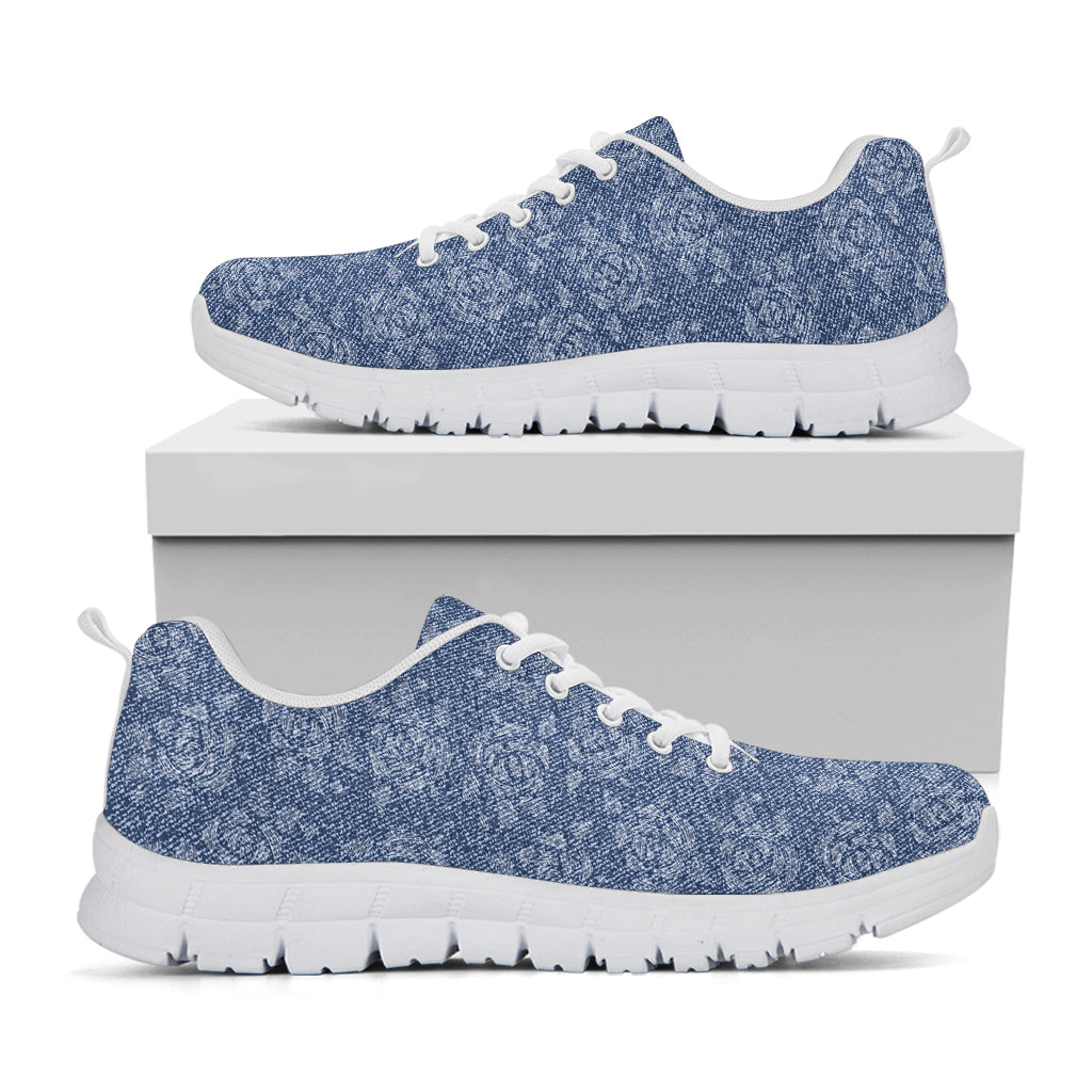 Rose Denim Jeans Pattern Print White Sneakers
