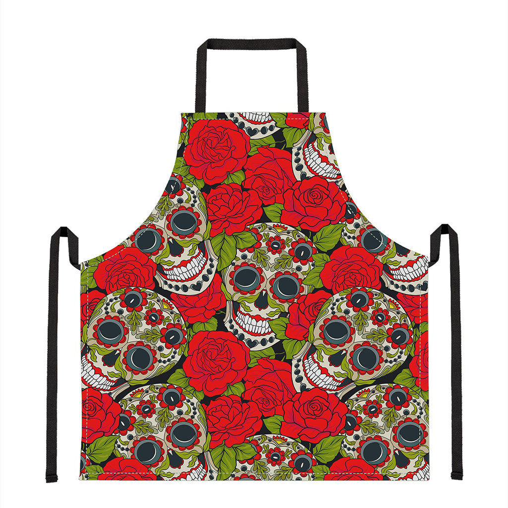 Rose Floral Sugar Skull Pattern Print Apron