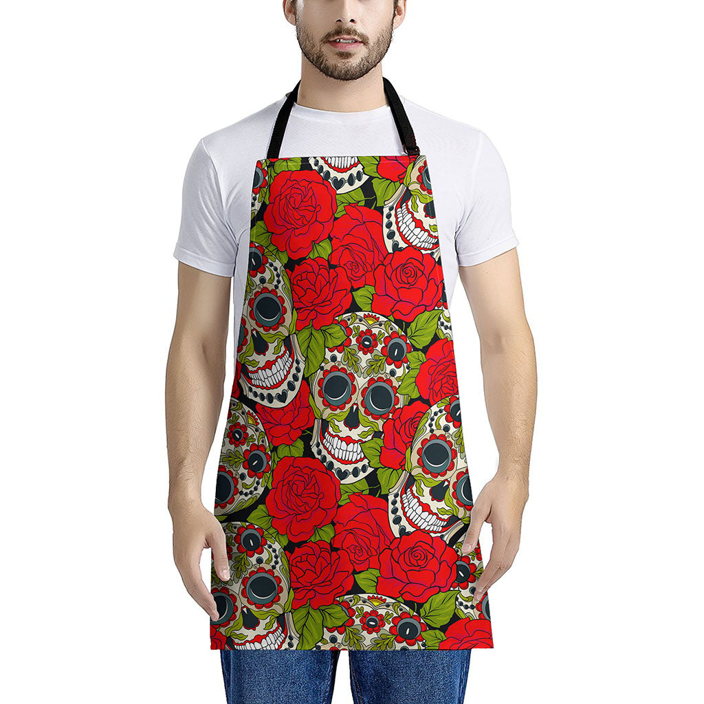 Rose Floral Sugar Skull Pattern Print Apron